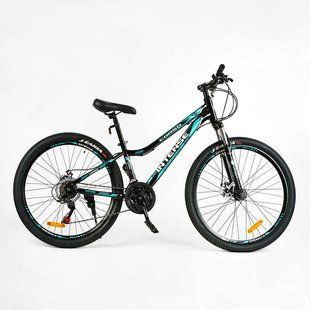 Велосипед Corso &laquo;INTENSE&raquo; 26" NT-26469, рама сталь 13", дискові гальма, обладнання SAIGUAN 21 шв. чорний з бірюзовим