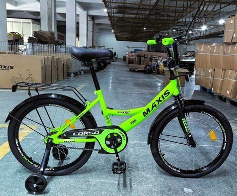 Велосипед 20" Corso MAXIS MX-34489 рама сталь, ножні гальма, багажник, додаткові колеса салатний