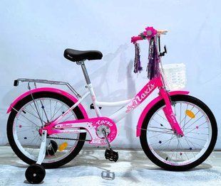 Велосипед 20" Corso MAXIS MX-34758 рама сталь, ножні гальма, багажник, додаткові колеса біло-рожевий