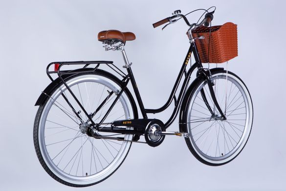 Велосипед 28" планетарка Dorozhnik RETRO PH, рама-19" сталь, з крилами, підніжкою, дзвоником та кошиком, чорний 2025
