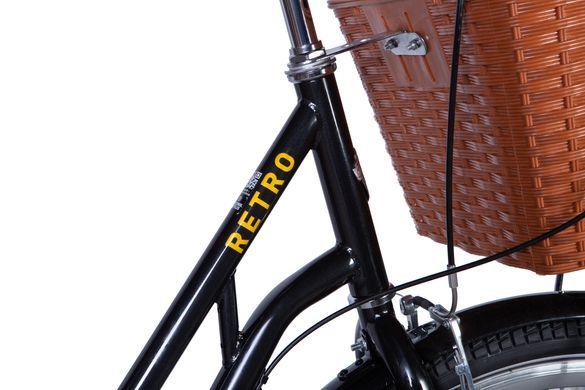 Велосипед 28" планетарка Dorozhnik RETRO PH, рама-19" сталь, з крилами, підніжкою, дзвоником та кошиком, чорний 2025