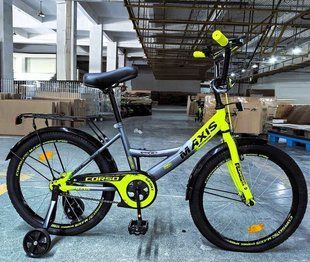 Велосипед 20" Corso MAXIS MX-64033 рама сталь, ножні гальма, багажник, додаткові колеса сіро-жовтий