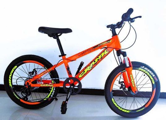 Детский велосипед 20&rsquo;&rsquo; Corso &laquo;CRANK&raquo; CR-20095 рама сталь, дисковые тормоза, оборудование Shimano Revoshift 7 ск. оранжевый