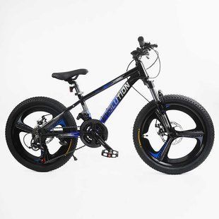 Велоcипед 20" Corso Evolution EV-20912, рама алюміній 11", дискові гальма, Shimano 21 шв, литі диски чорний з синім