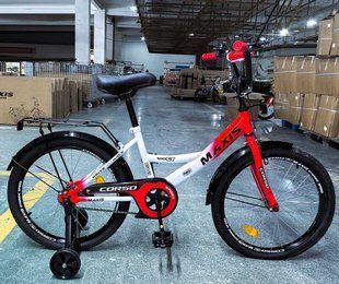 Велосипед 20" Corso MAXIS MX-89782 рама сталь, ножні гальма, багажник, додаткові колеса біло-червоний