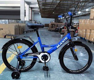 Велосипед 20" Corso MAXIS MX-90701 рама сталь, ножні гальма, багажник, додаткові колеса блакитний