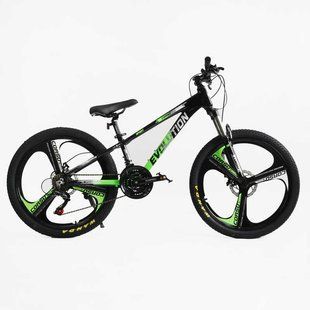 Велосипед Corso &laquo;Evolution&raquo; 24" EV-24203, рама алюміній 11", дискові гальма, Shimano 21 шв, литі диски чорний з салатовим