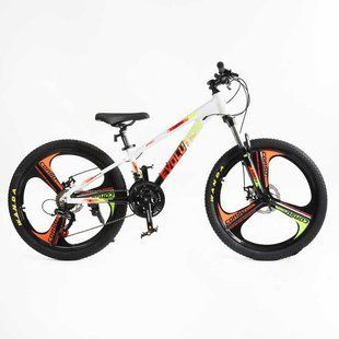 Велосипед Corso &laquo;Evolution&raquo; 24" EV-24416, рама алюміній 11", дискові гальма, Shimano 21 шв, литі диски білий з помаранчевим
