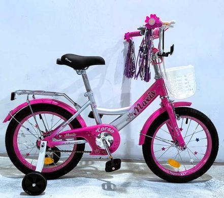 Велосипед 16" Corso MAXIS MX-93035 рама сталь, ножные тормоза, багажник, дополнительные колеса серо-розовый