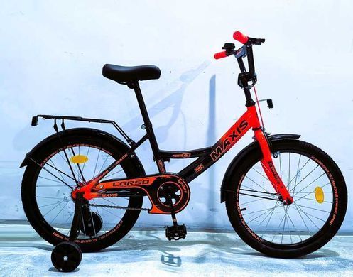 Велосипед 18" Corso MAXIS MX-90147 рама сталь, ножні гальма, багажник, додаткові колеса чорно-червоний