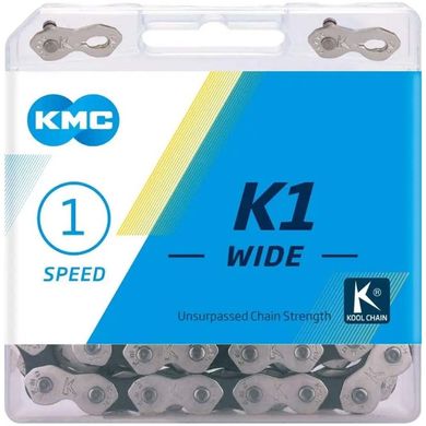 Цепь KMC K1 Wide, 1 скорость, 110звеньев с замком Silver/Black