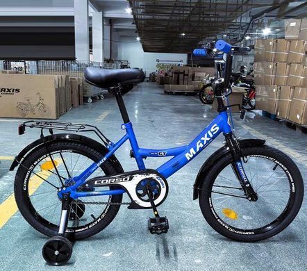 Велосипед 18" Corso MAXIS MX-92522 рама сталь, ножні гальма, багажник, додаткові колеса блакитний