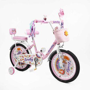 Велосипед 12" Corso Emily ML-10248 стальная рама, корзина, украшения, ручной тормоз, звонок, дополнительные колеса