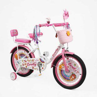 Велосипед 12" Corso Emily ML-10248 стальная рама, корзина, украшения, ручной тормоз, звонок, дополнительные колеса
