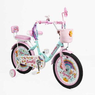 Велосипед 12" Corso Emily ML-10248 стальная рама, корзина, украшения, ручной тормоз, звонок, дополнительные колеса