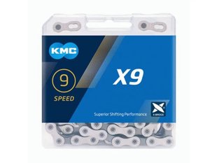 Ланцюг KMC X9 silver / grey 116 ланок з замком, 9 швидкостей