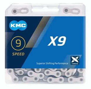 Ланцюг KMC X9 silver/silver 116 ланок з замком, 9 швидкостей